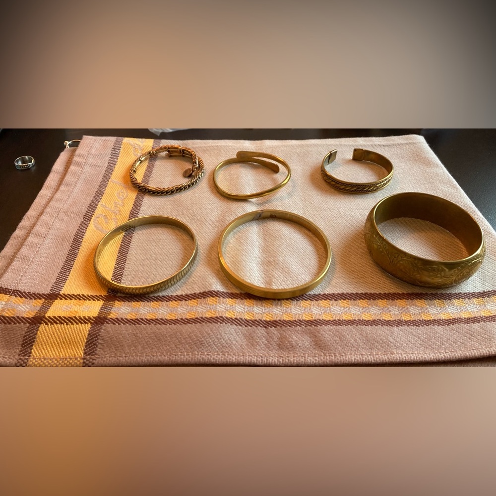 Lot of 6 Brass Bangle Bracelets